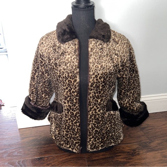 Faux Fur Girls Leopard Print Casual Time Lined Winter Coat Size 7 - Picture 7 of 16
